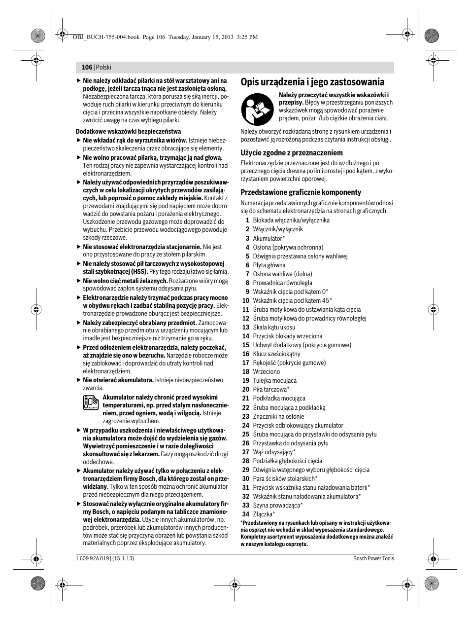 Opis urządzenia i jego zastosowania | Bosch GKS 18 V-LI Professional User Manual | Page 106 / 224