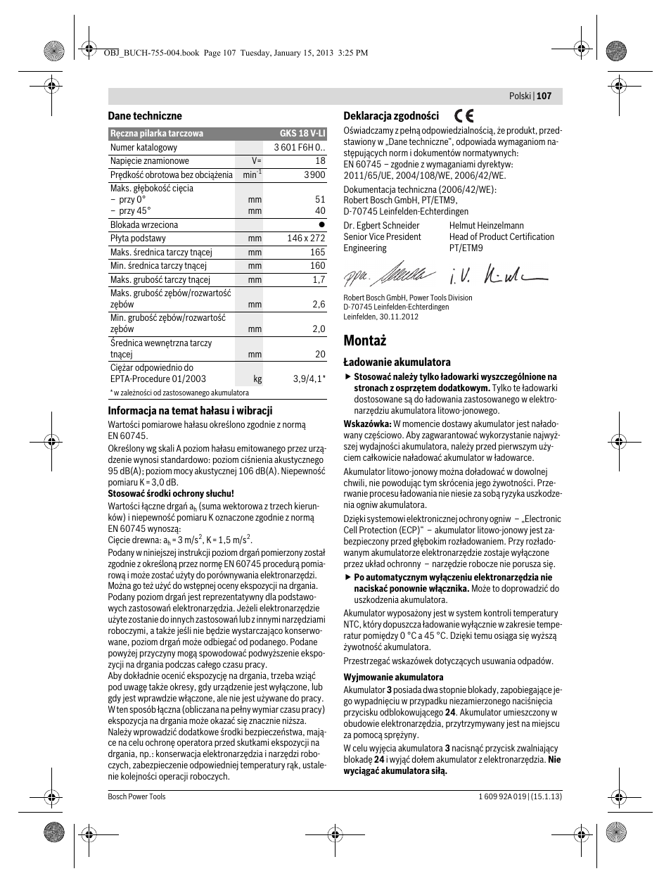 Montaż | Bosch GKS 18 V-LI Professional User Manual | Page 107 / 224