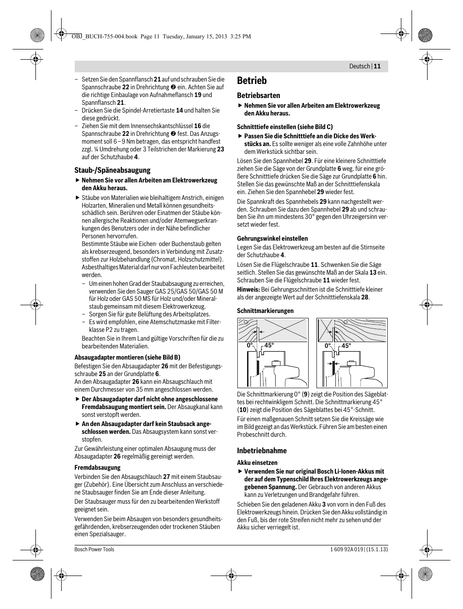 Betrieb | Bosch GKS 18 V-LI Professional User Manual | Page 11 / 224