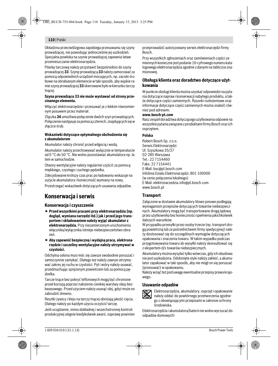 Konserwacja i serwis | Bosch GKS 18 V-LI Professional User Manual | Page 110 / 224