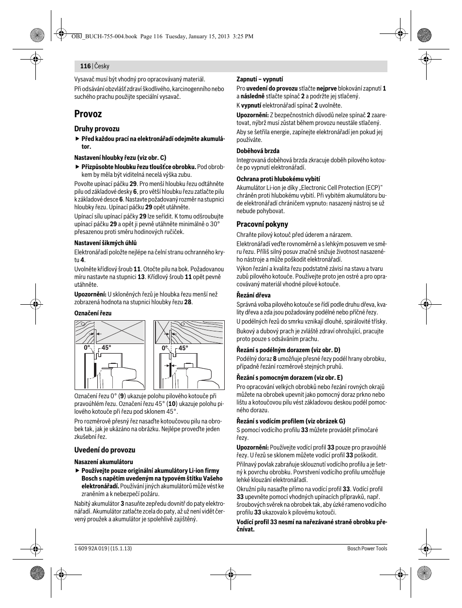 Provoz | Bosch GKS 18 V-LI Professional User Manual | Page 116 / 224