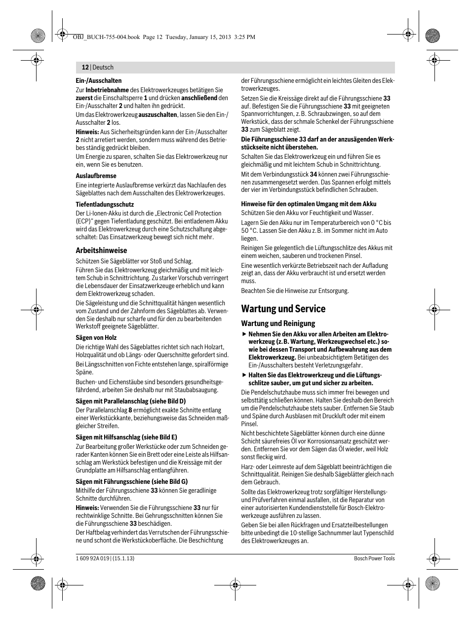 Wartung und service | Bosch GKS 18 V-LI Professional User Manual | Page 12 / 224