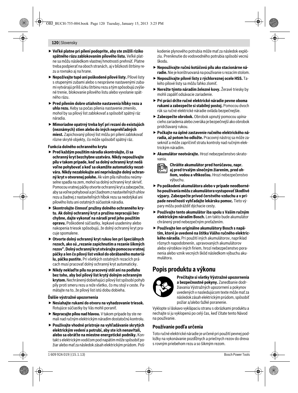 Popis produktu a výkonu | Bosch GKS 18 V-LI Professional User Manual | Page 120 / 224