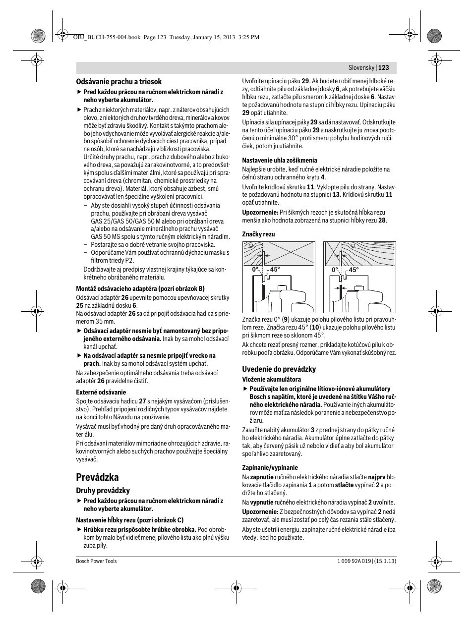 Prevádzka | Bosch GKS 18 V-LI Professional User Manual | Page 123 / 224