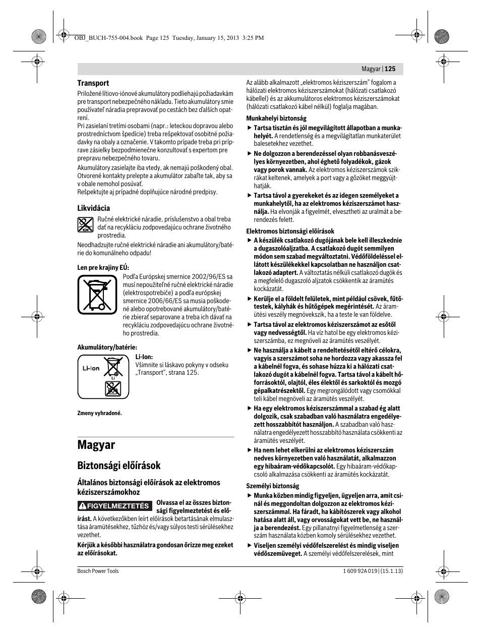 Magyar, Biztonsági előírások | Bosch GKS 18 V-LI Professional User Manual | Page 125 / 224