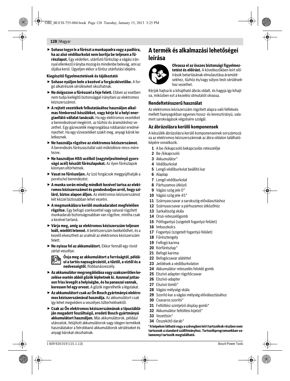 A termék és alkalmazási lehetőségei leírása | Bosch GKS 18 V-LI Professional User Manual | Page 128 / 224