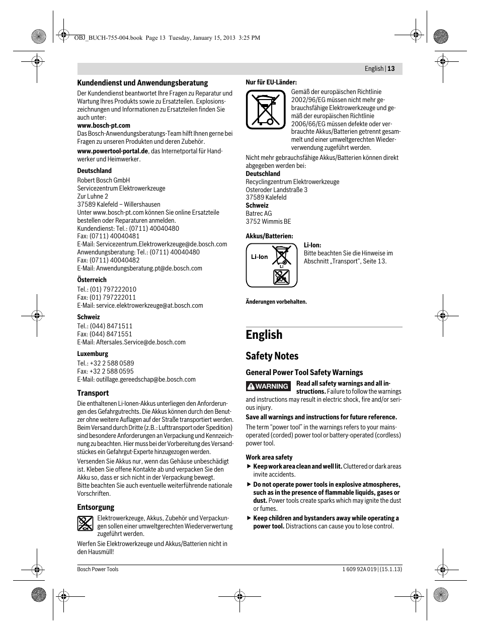 English | Bosch GKS 18 V-LI Professional User Manual | Page 13 / 224