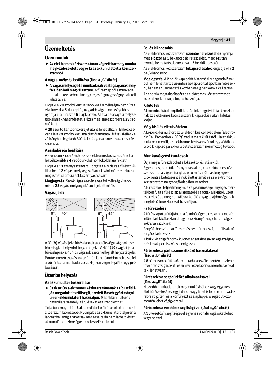 Üzemeltetés | Bosch GKS 18 V-LI Professional User Manual | Page 131 / 224