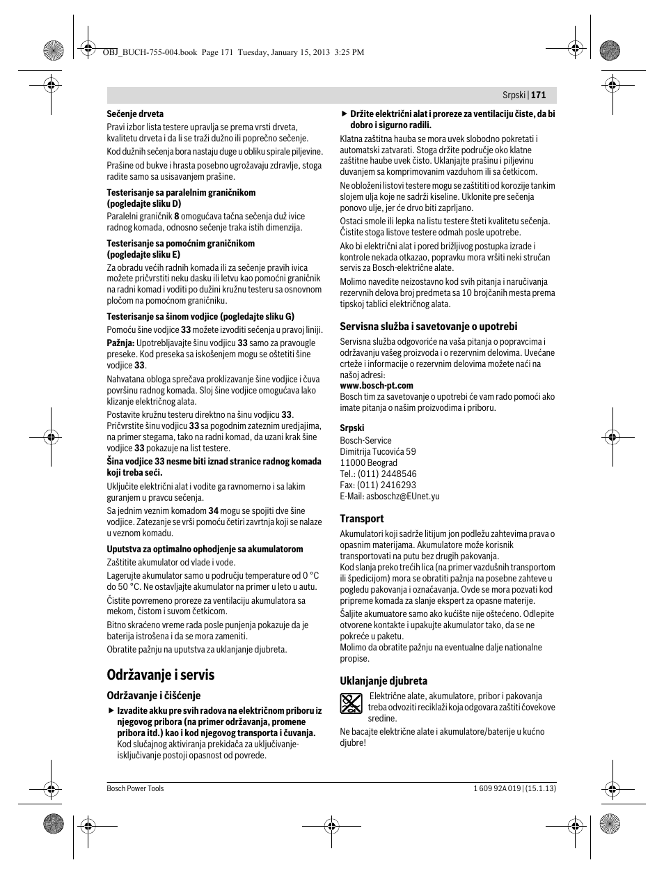 Održavanje i servis | Bosch GKS 18 V-LI Professional User Manual | Page 171 / 224