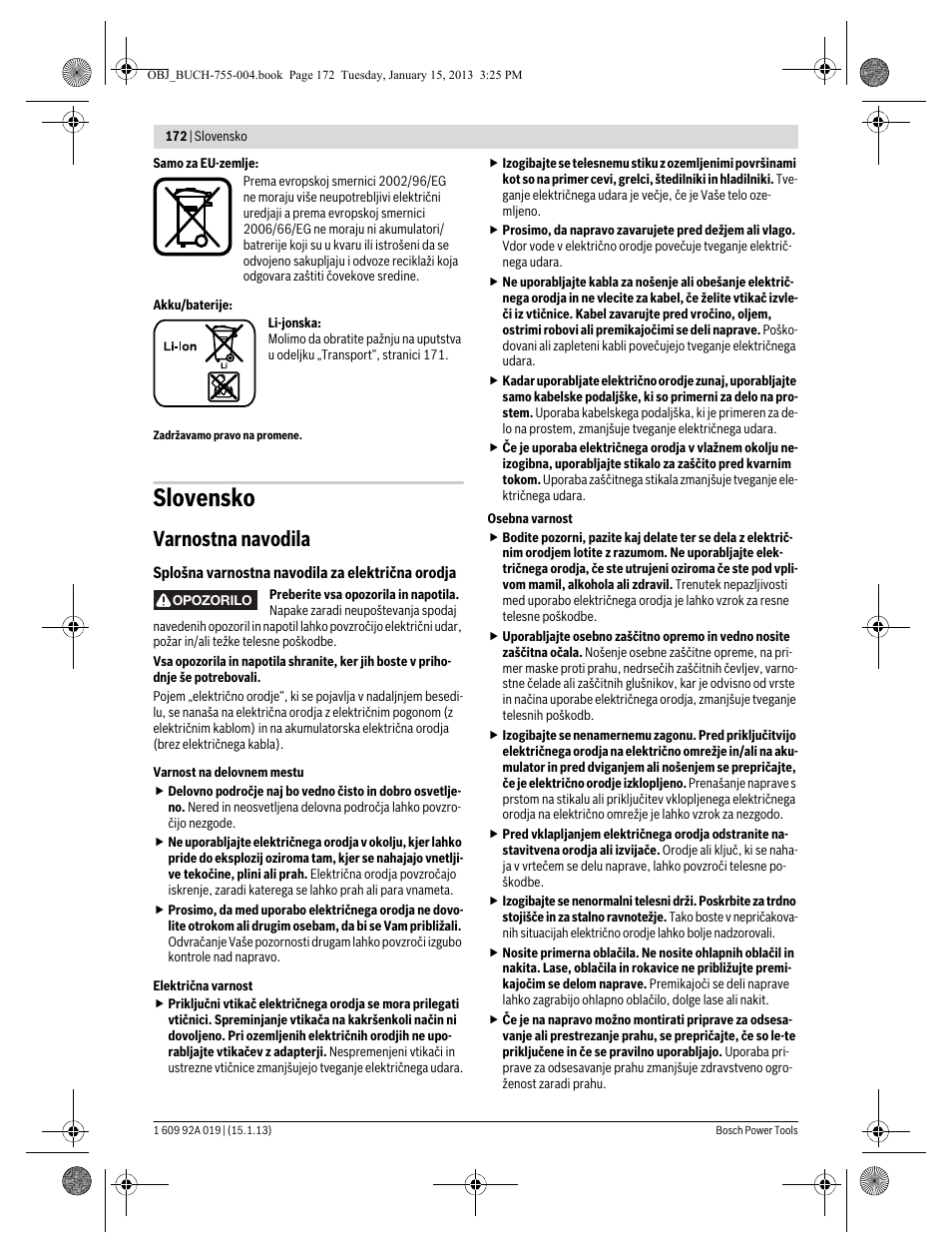 Slovensko, Varnostna navodila | Bosch GKS 18 V-LI Professional User Manual | Page 172 / 224