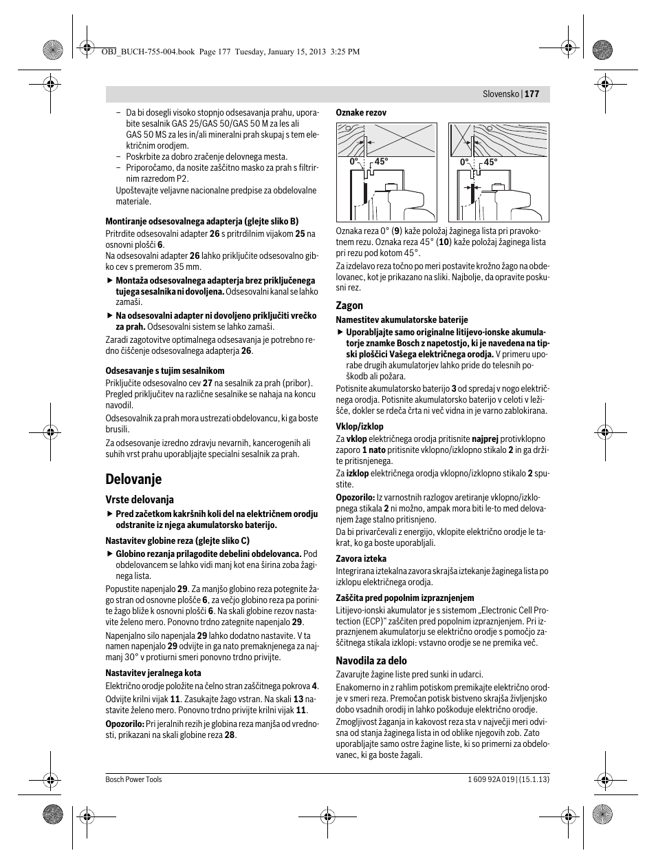 Delovanje | Bosch GKS 18 V-LI Professional User Manual | Page 177 / 224