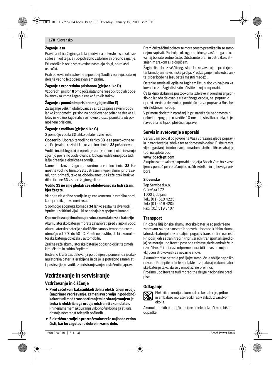 Vzdrževanje in servisiranje | Bosch GKS 18 V-LI Professional User Manual | Page 178 / 224