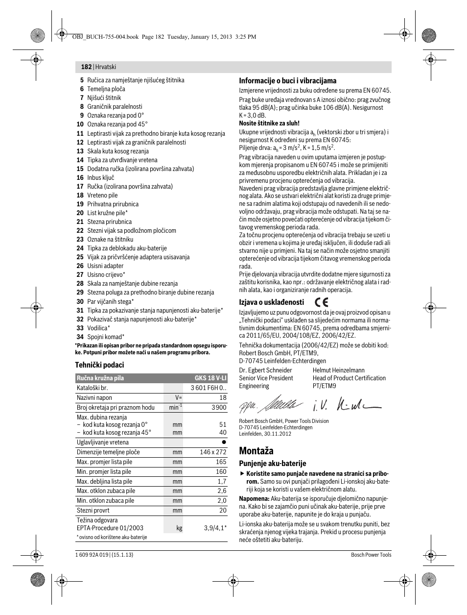 Montaža | Bosch GKS 18 V-LI Professional User Manual | Page 182 / 224