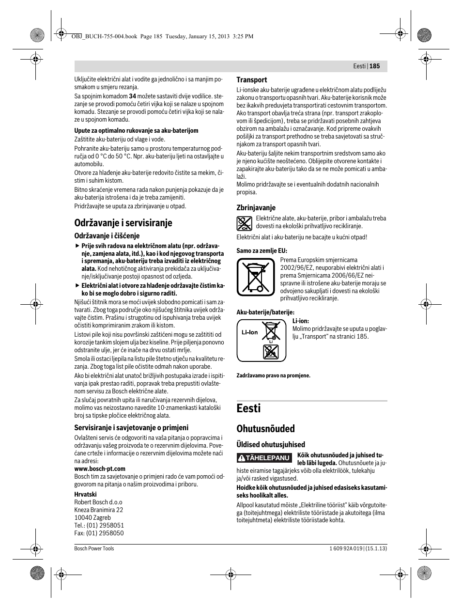 Eesti, Održavanje i servisiranje, Ohutusnõuded | Bosch GKS 18 V-LI Professional User Manual | Page 185 / 224