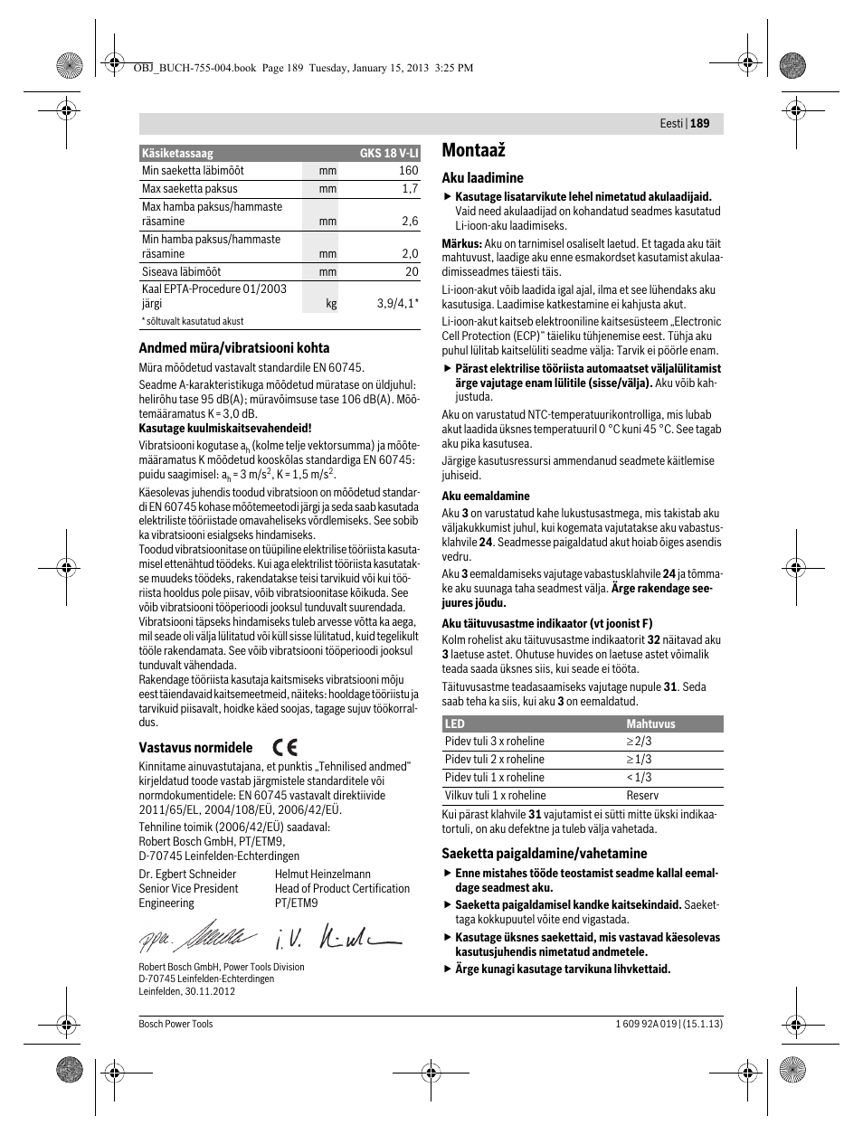 Montaaž | Bosch GKS 18 V-LI Professional User Manual | Page 189 / 224
