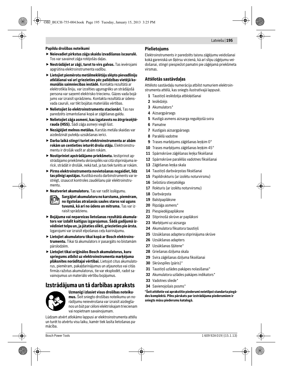 Izstrādājuma un tā darbības apraksts | Bosch GKS 18 V-LI Professional User Manual | Page 195 / 224