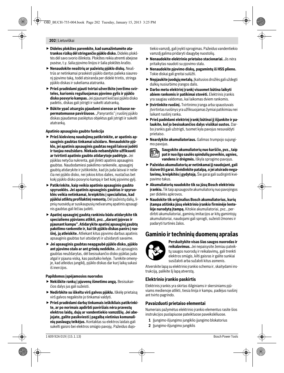 Gaminio ir techninių duomenų aprašas | Bosch GKS 18 V-LI Professional User Manual | Page 202 / 224