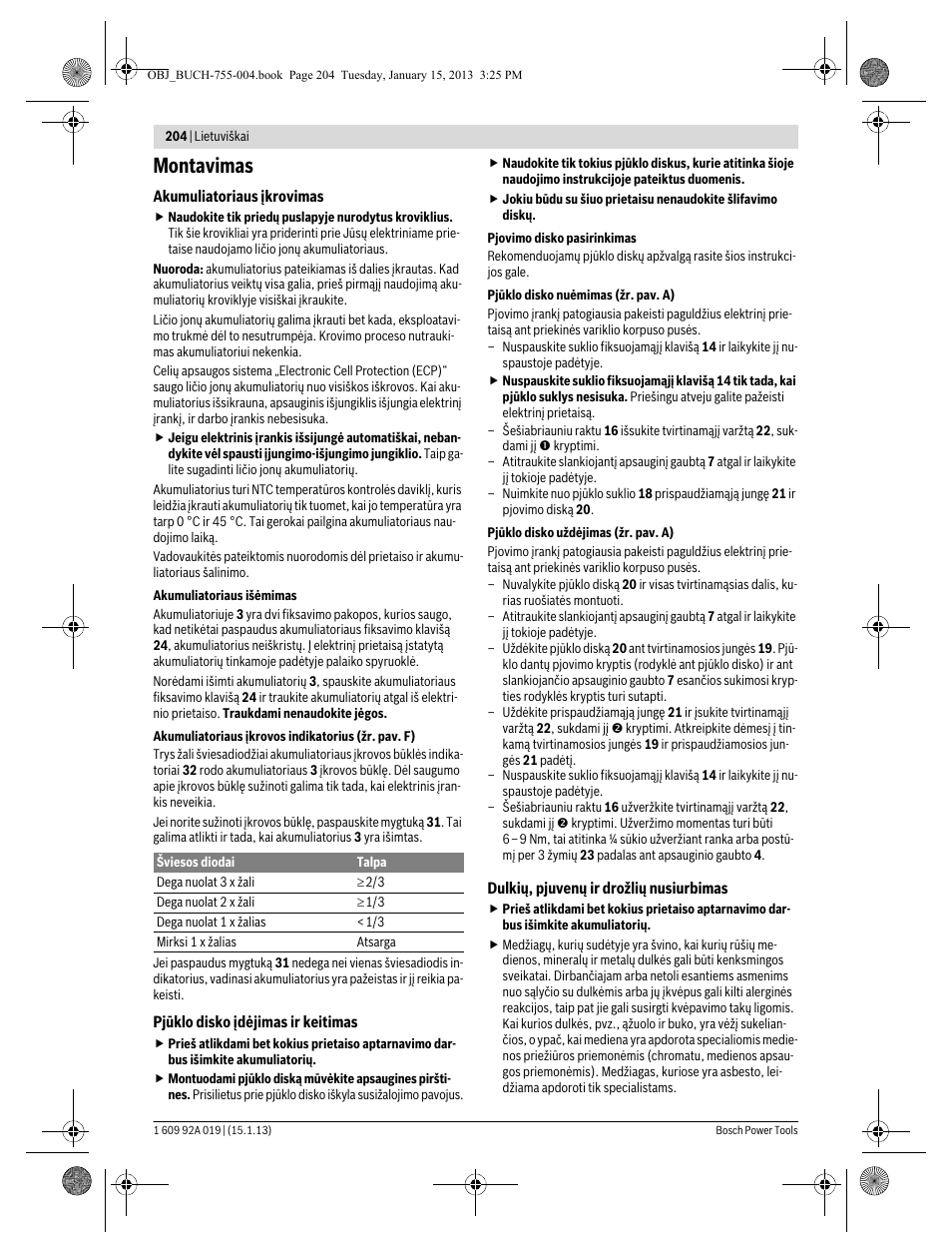 Montavimas | Bosch GKS 18 V-LI Professional User Manual | Page 204 / 224