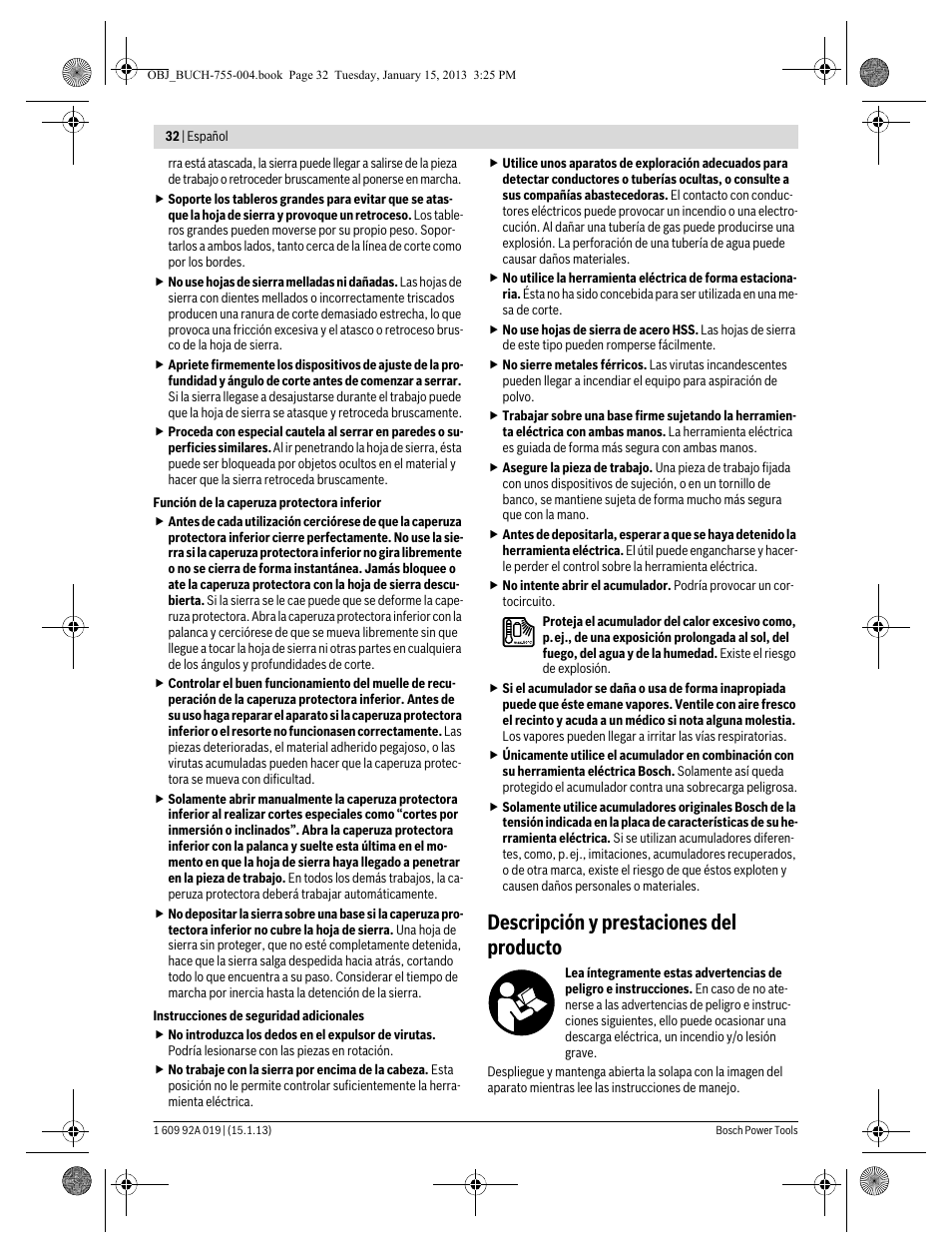 Descripción y prestaciones del producto | Bosch GKS 18 V-LI Professional User Manual | Page 32 / 224