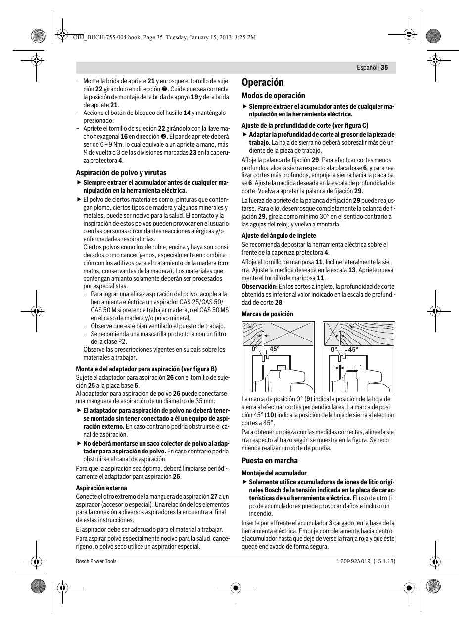 Operación | Bosch GKS 18 V-LI Professional User Manual | Page 35 / 224