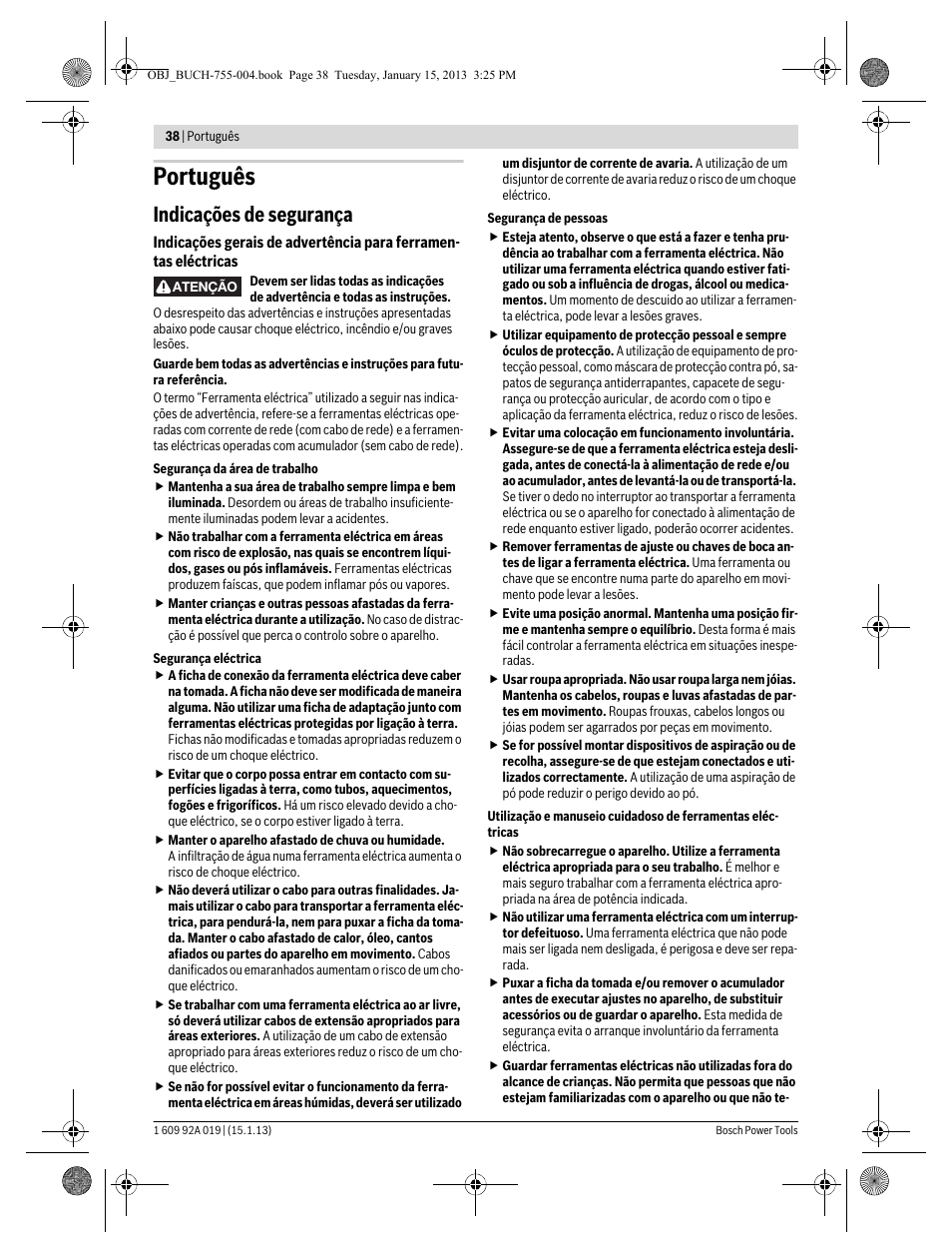 Português, Indicações de segurança | Bosch GKS 18 V-LI Professional User Manual | Page 38 / 224