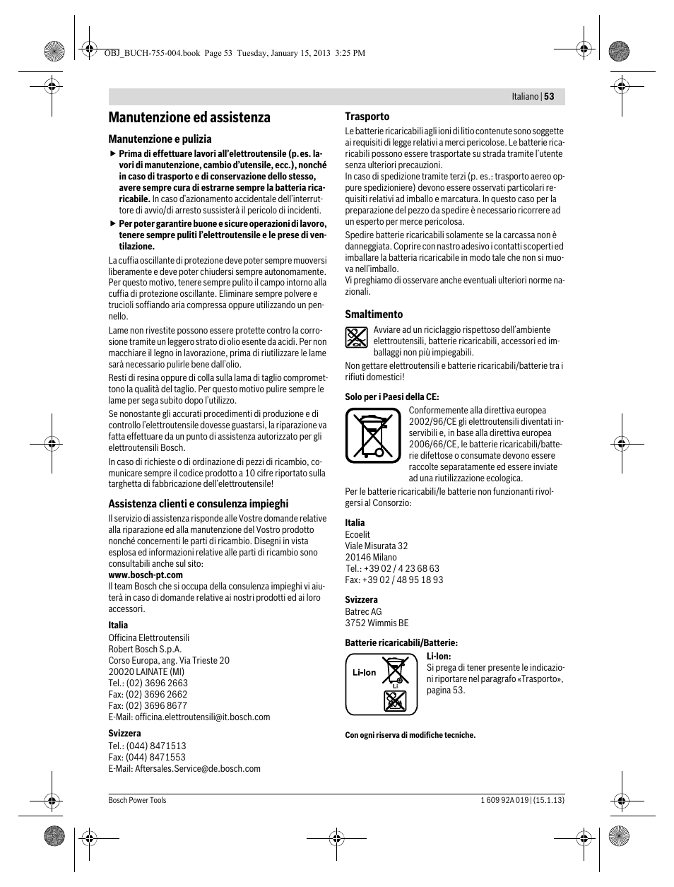 Manutenzione ed assistenza | Bosch GKS 18 V-LI Professional User Manual | Page 53 / 224