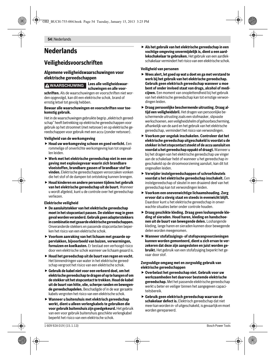 Nederlands, Veiligheidsvoorschriften | Bosch GKS 18 V-LI Professional User Manual | Page 54 / 224