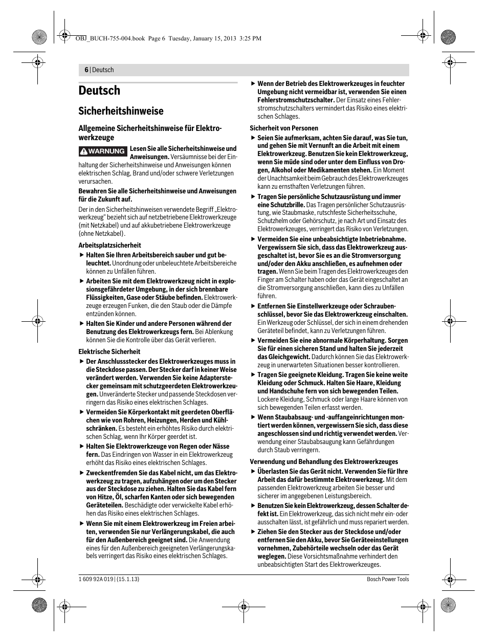 Deutsch, Sicherheitshinweise | Bosch GKS 18 V-LI Professional User Manual | Page 6 / 224