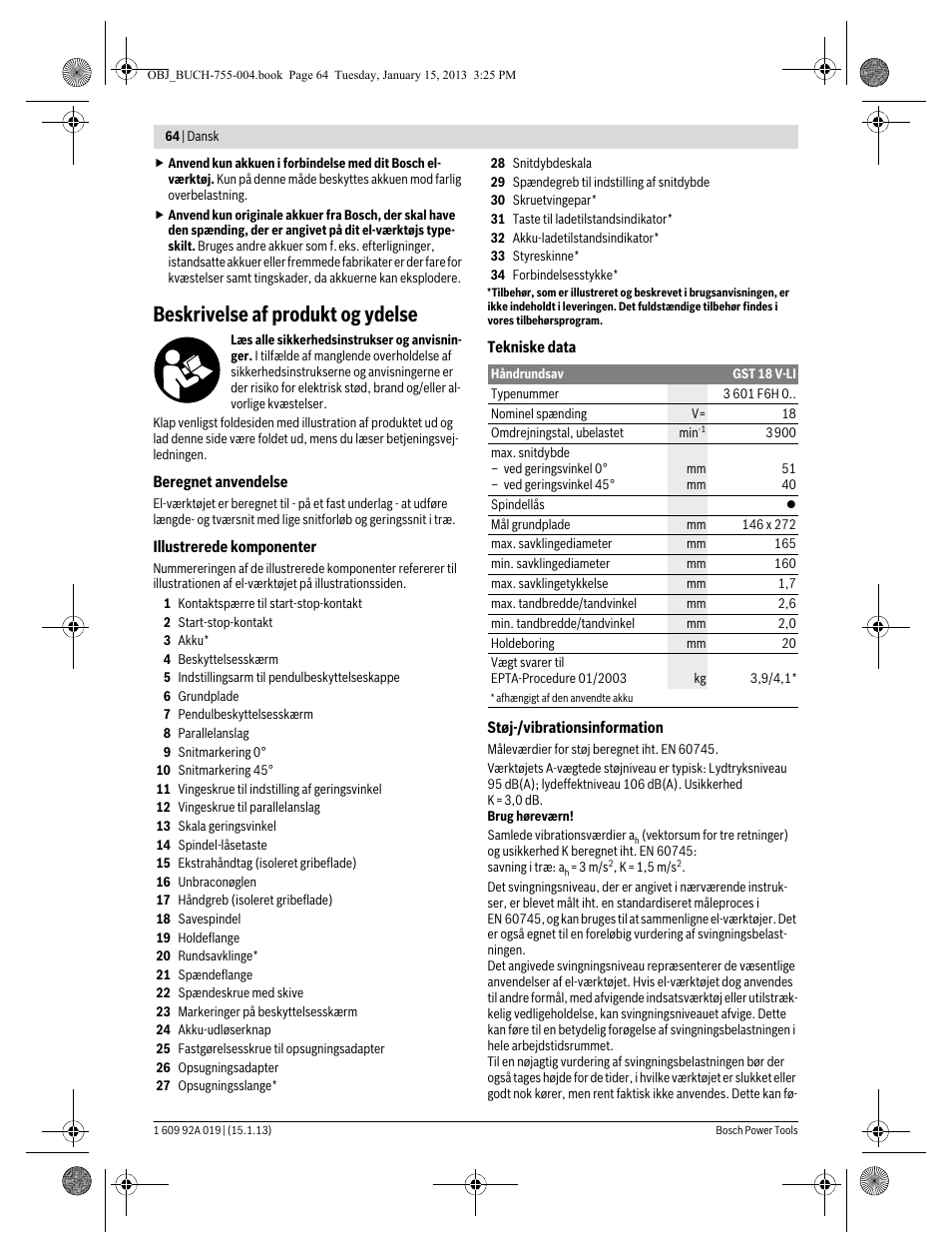 Beskrivelse af produkt og ydelse | Bosch GKS 18 V-LI Professional User Manual | Page 64 / 224