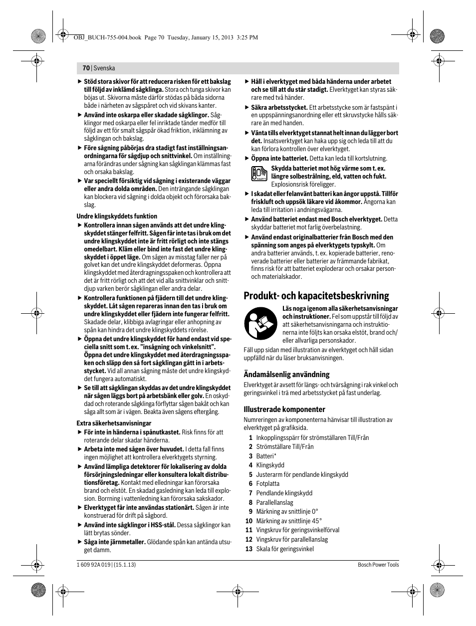 Produkt- och kapacitetsbeskrivning | Bosch GKS 18 V-LI Professional User Manual | Page 70 / 224