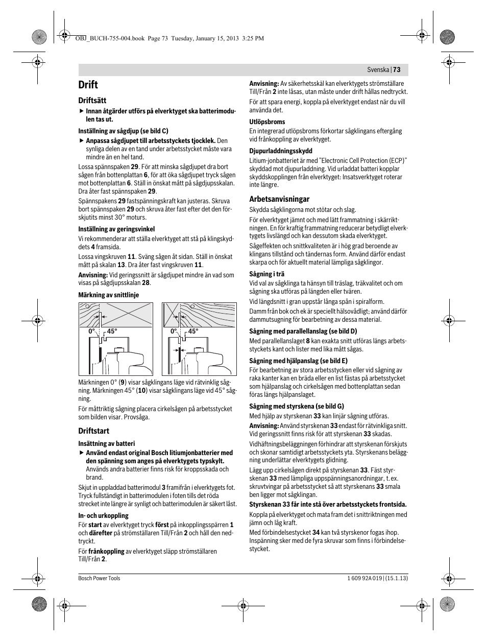 Drift | Bosch GKS 18 V-LI Professional User Manual | Page 73 / 224