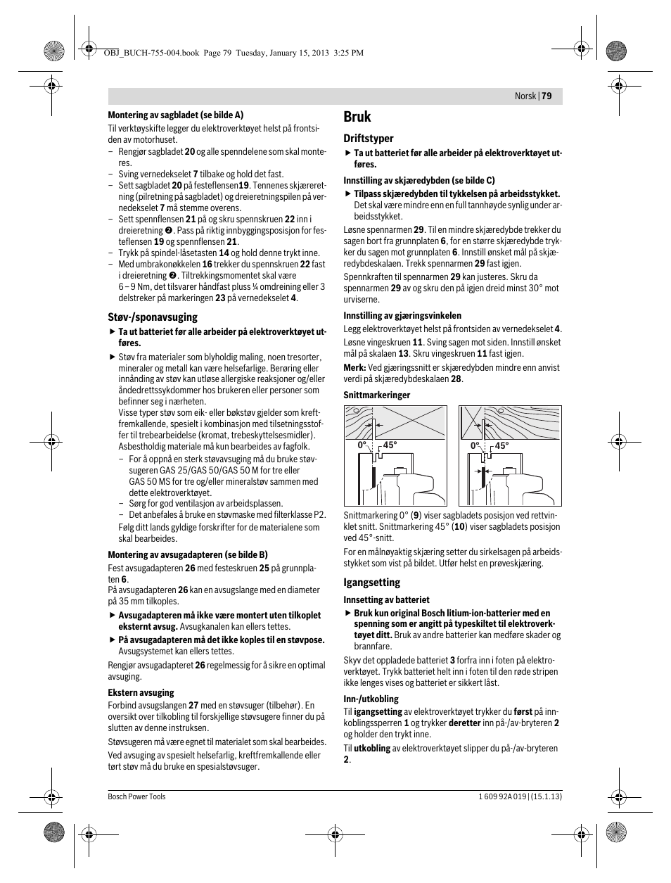 Bruk | Bosch GKS 18 V-LI Professional User Manual | Page 79 / 224