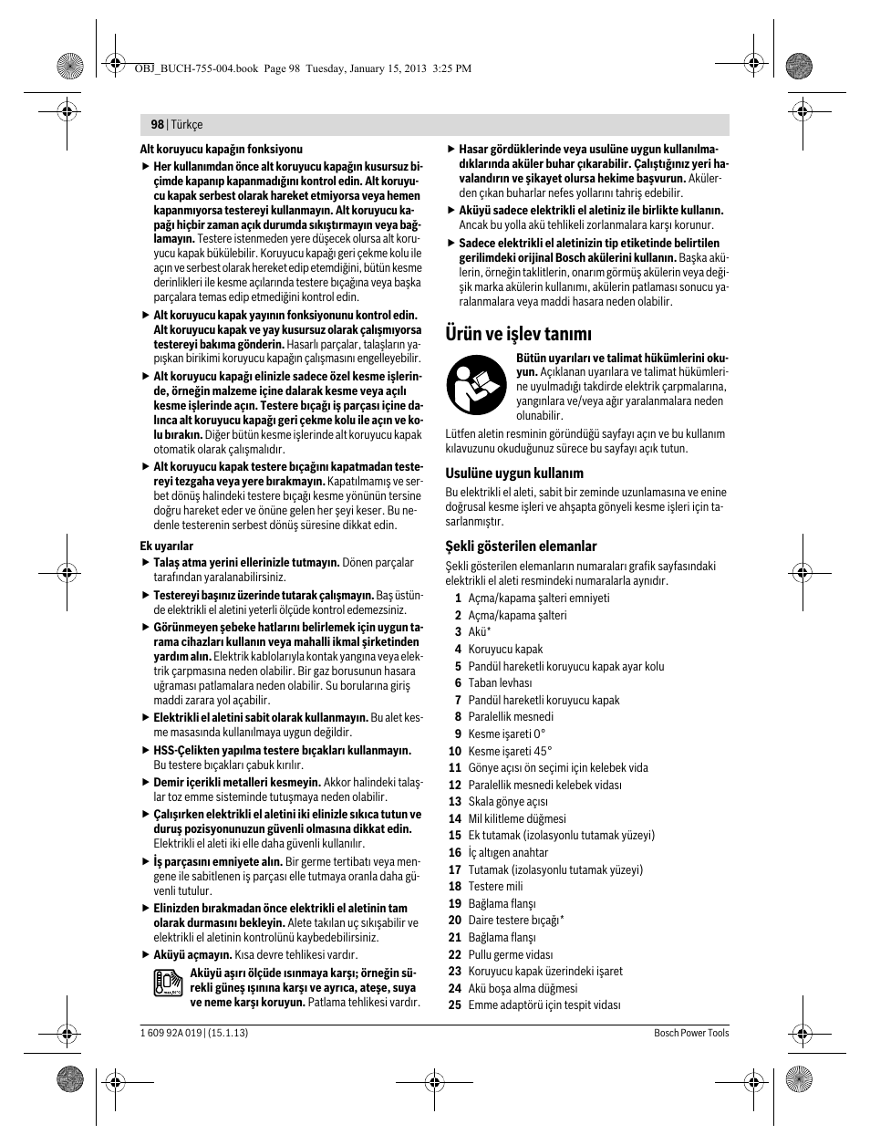 Ürün ve işlev tanımı | Bosch GKS 18 V-LI Professional User Manual | Page 98 / 224