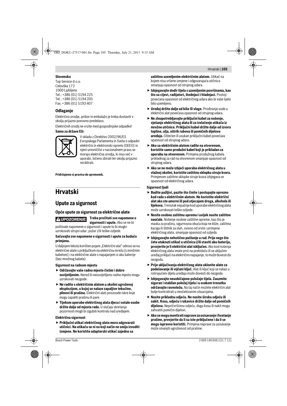 Hrvatski, Upute za sigurnost | Bosch GBM Professional 10 User Manual | Page 105 / 130