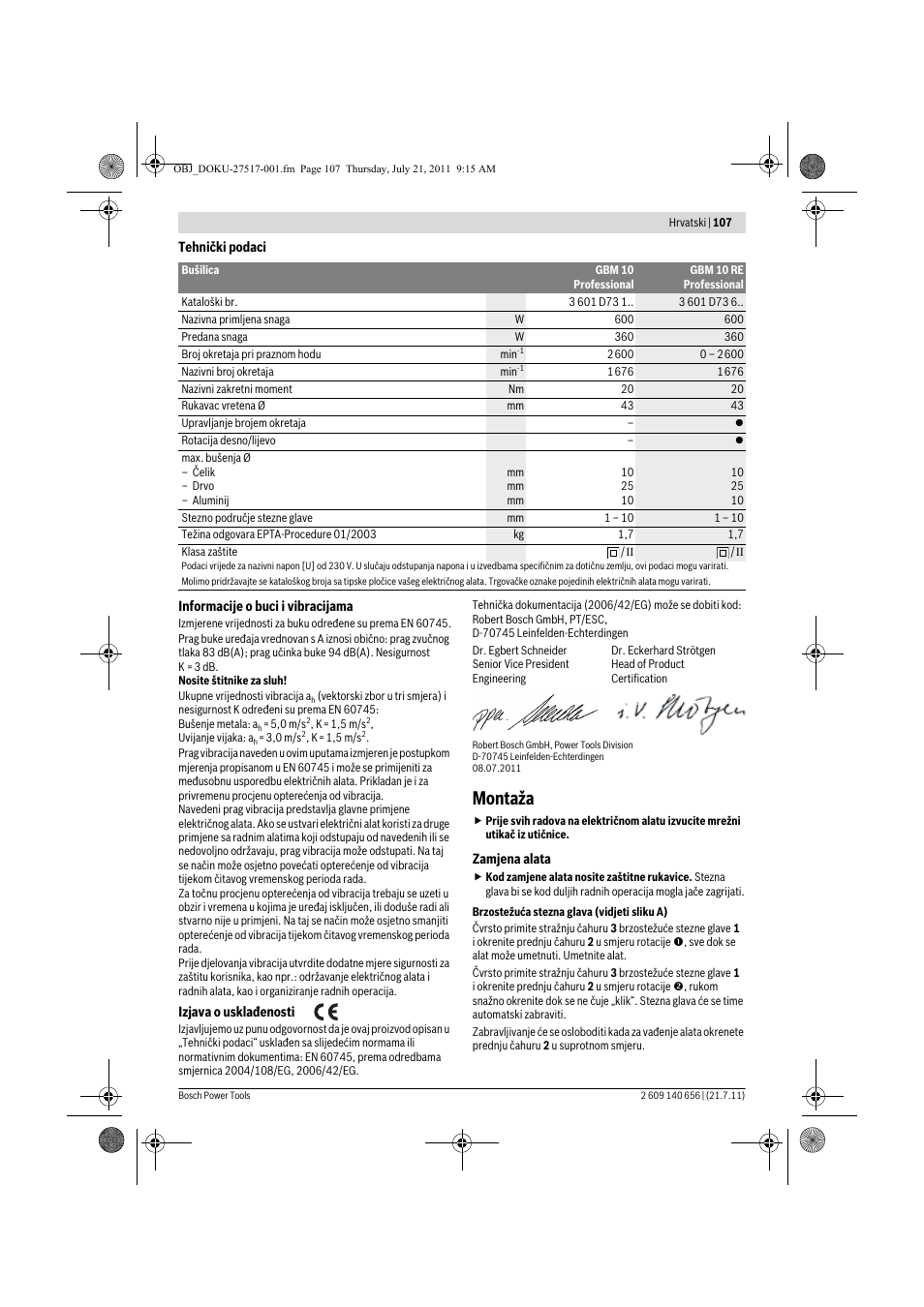 Montaža | Bosch GBM Professional 10 User Manual | Page 107 / 130