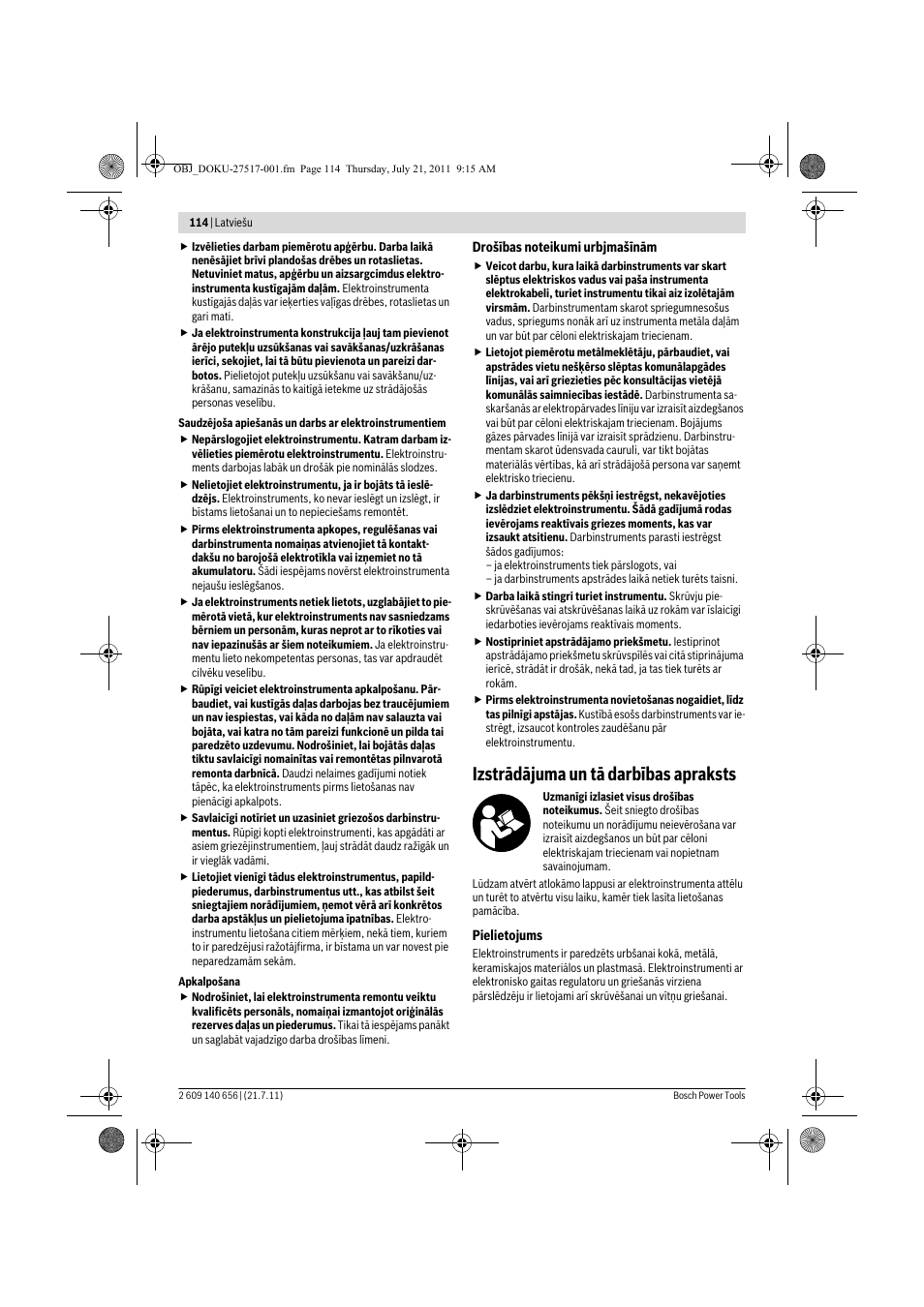 Izstrādājuma un tā darbības apraksts | Bosch GBM Professional 10 User Manual | Page 114 / 130