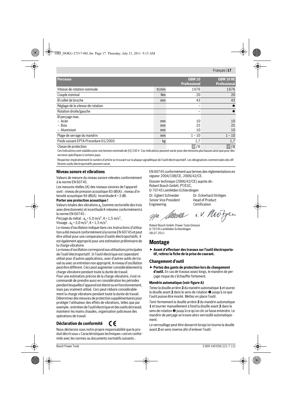 Montage | Bosch GBM Professional 10 User Manual | Page 17 / 130