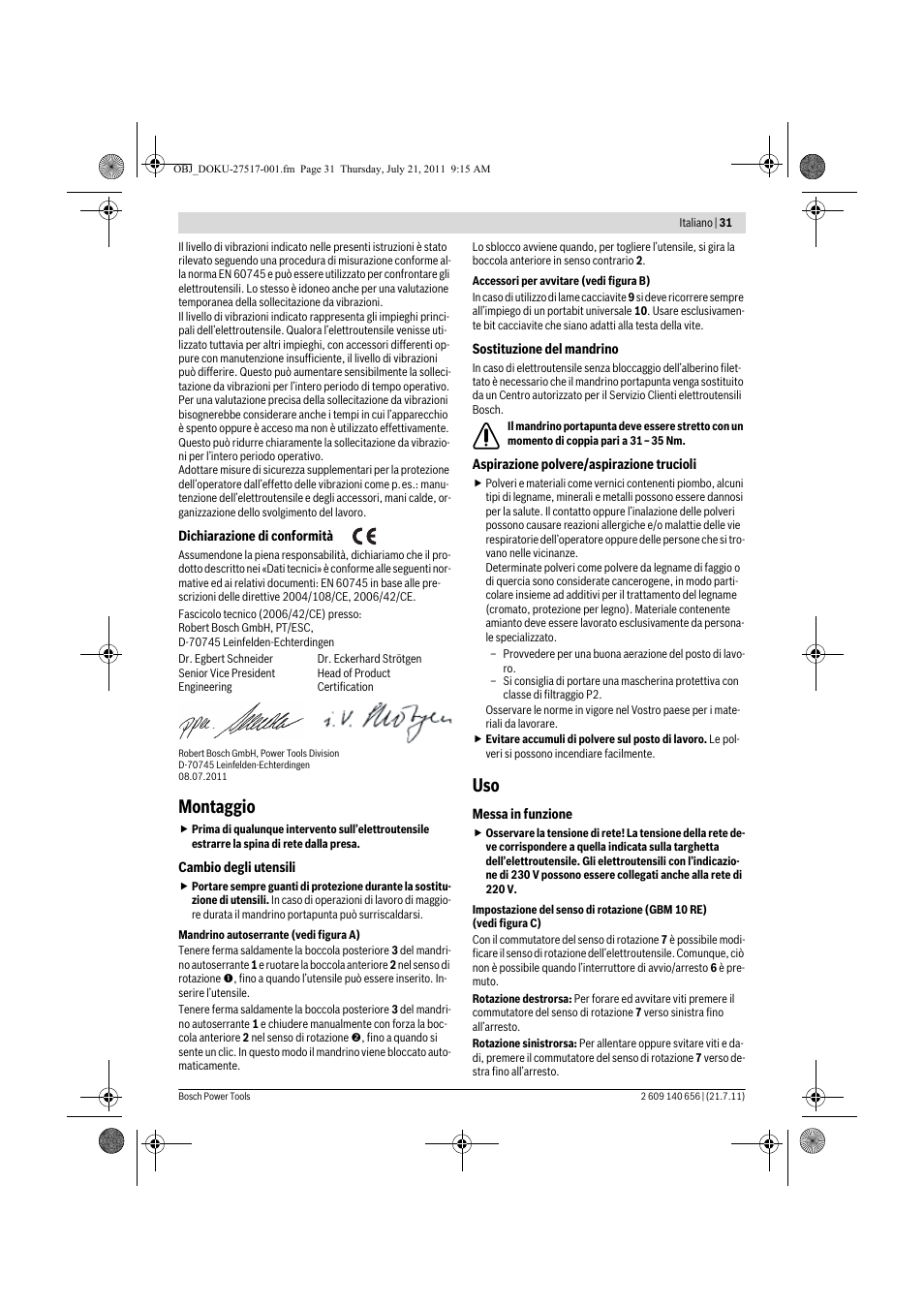 Montaggio | Bosch GBM Professional 10 User Manual | Page 31 / 130