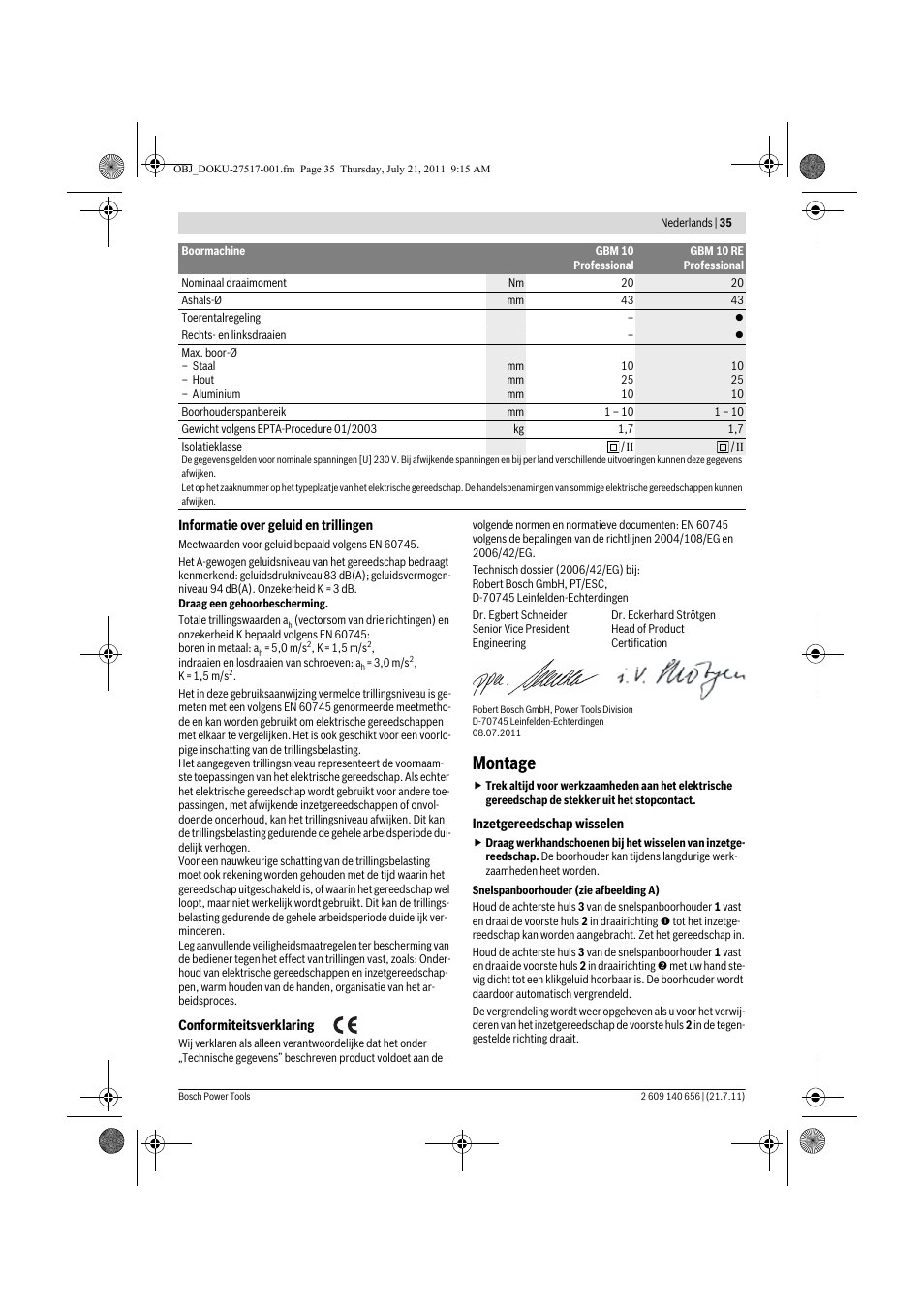 Montage | Bosch GBM Professional 10 User Manual | Page 35 / 130