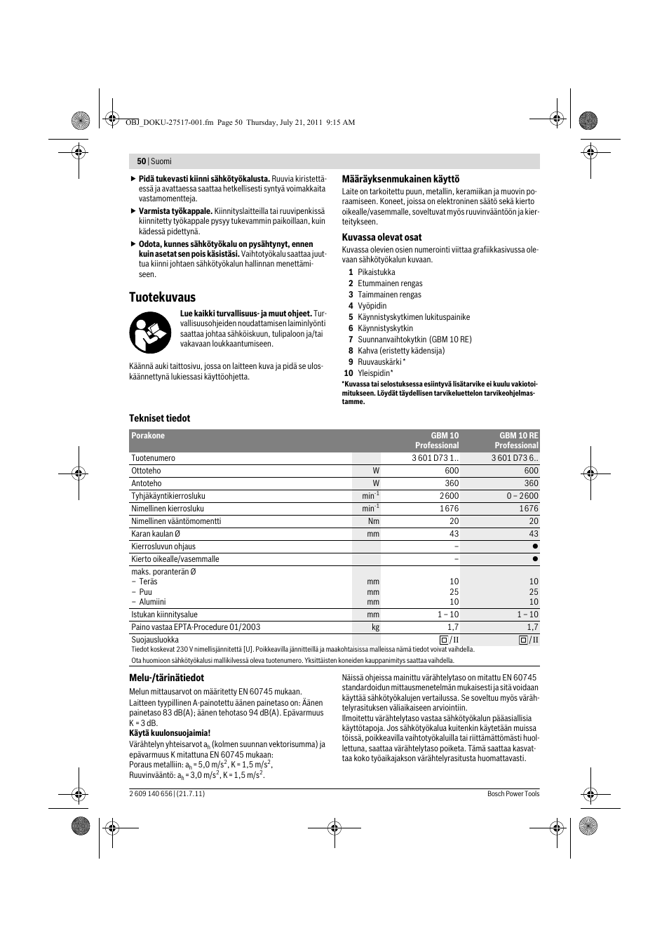 Tuotekuvaus | Bosch GBM Professional 10 User Manual | Page 50 / 130