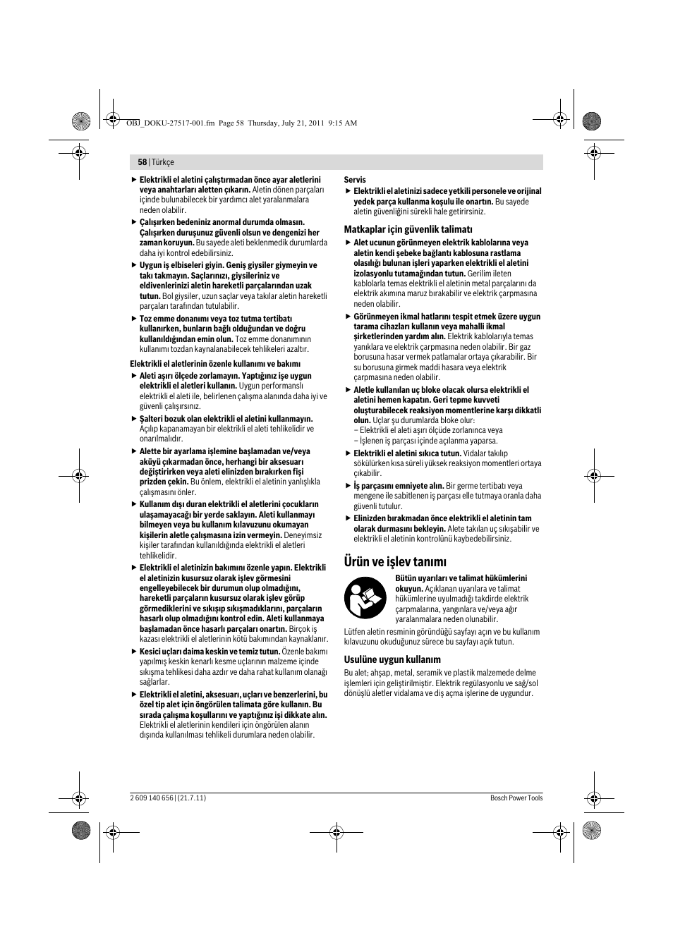 Ürün ve işlev tan m | Bosch GBM Professional 10 User Manual | Page 58 / 130