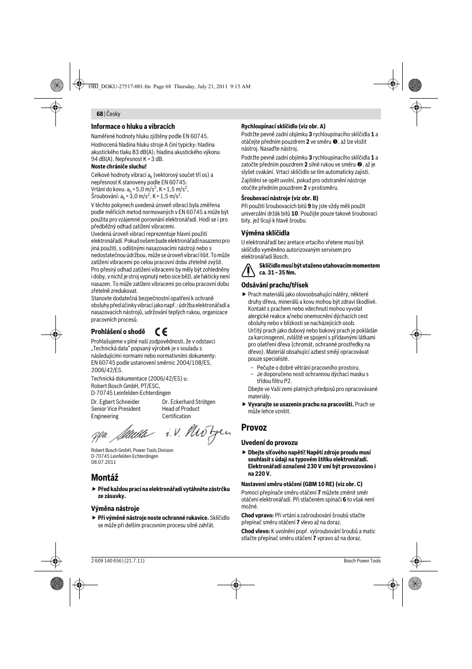 Montáž, Provoz | Bosch GBM Professional 10 User Manual | Page 68 / 130