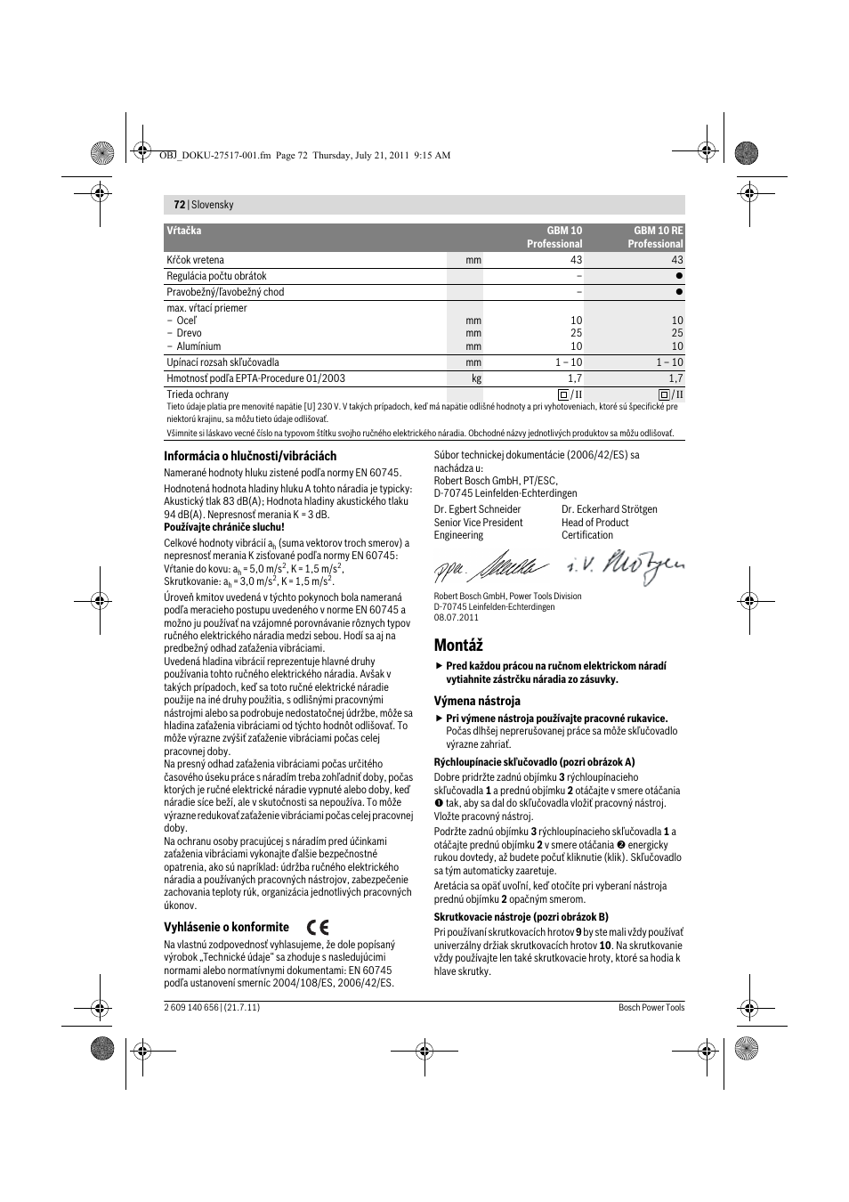 Montáž | Bosch GBM Professional 10 User Manual | Page 72 / 130