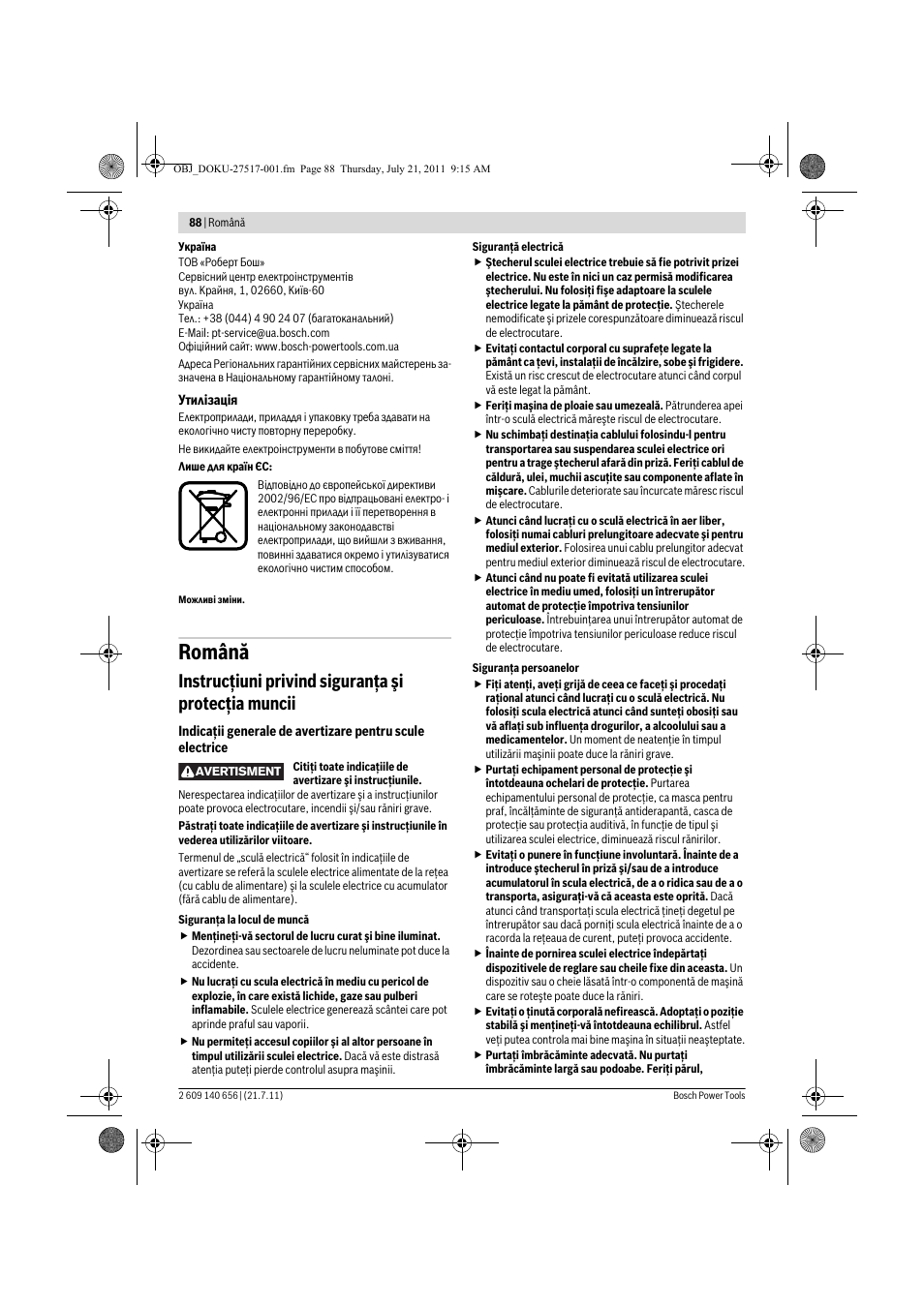 Română, Instrucţiuni privind siguranţa şi protecţia muncii | Bosch GBM Professional 10 User Manual | Page 88 / 130