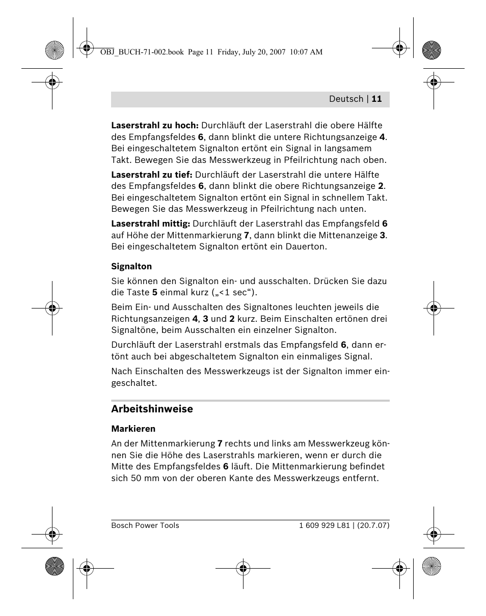 Arbeitshinweise | Bosch BLE 200 Professional User Manual | Page 11 / 267