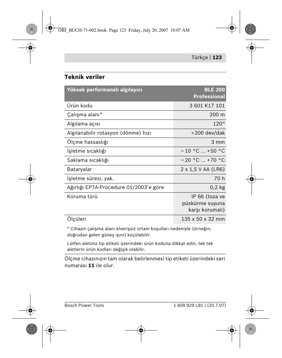 Bosch BLE 200 Professional User Manual | Page 123 / 267