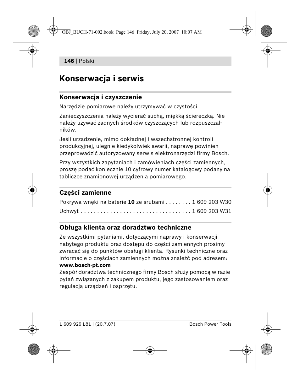 Konserwacja i serwis | Bosch BLE 200 Professional User Manual | Page 146 / 267