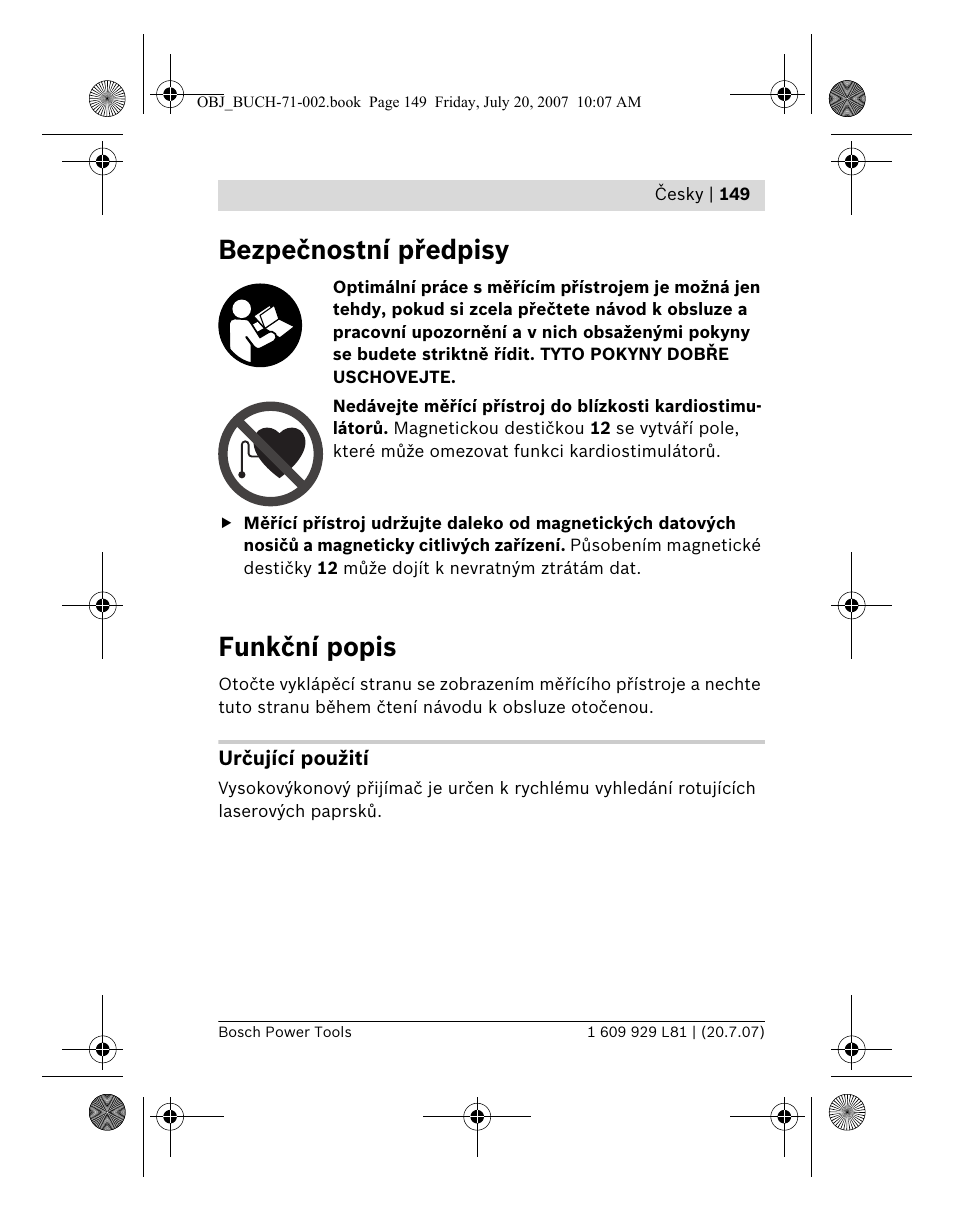 Bezpečnostní předpisy, Funkční popis | Bosch BLE 200 Professional User Manual | Page 149 / 267