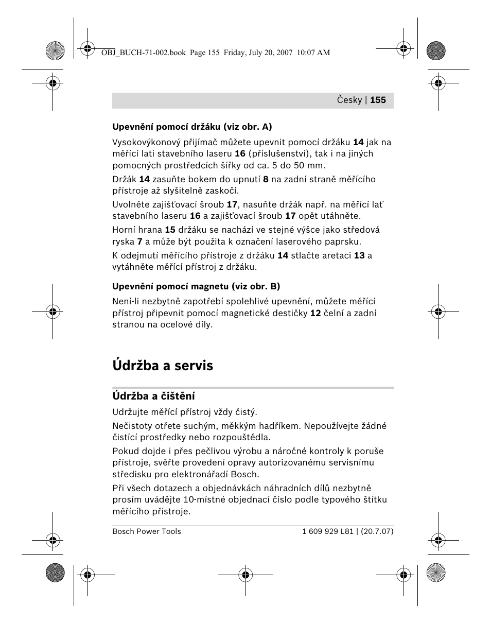 Údržba a servis | Bosch BLE 200 Professional User Manual | Page 155 / 267