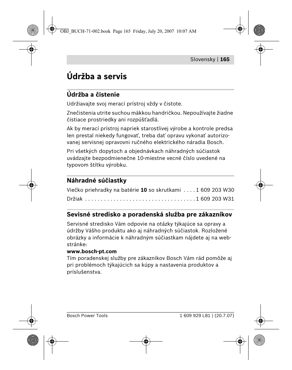 Údržba a servis | Bosch BLE 200 Professional User Manual | Page 165 / 267